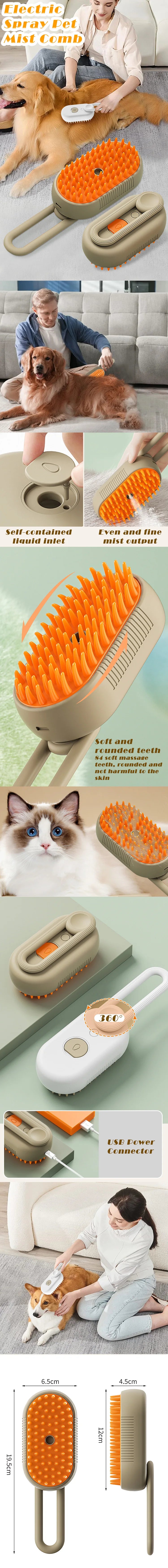 FurMist 3-in-1 Grooming Brush: Electric Steamer, Massager & Hair Remover