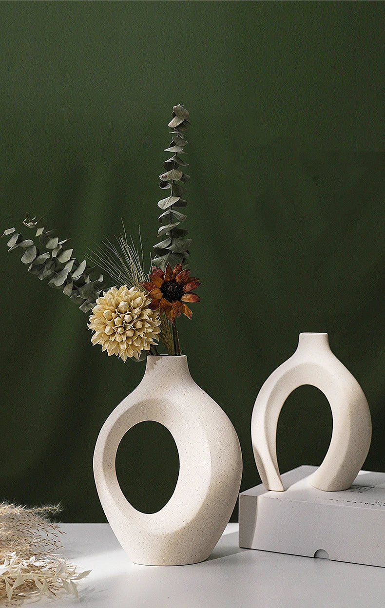 Nordic Duo: Modern Hollow Ceramic Vases for Chic Home Styling