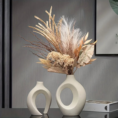 Nordic Duo: Modern Hollow Ceramic Vases for Chic Home Styling