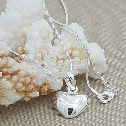 Timeless Love: Solid Heart Pendant Necklace in Sterling Silver