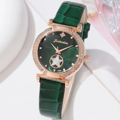 Emerald Elegance: 6-Piece Women's Luxury Watch & Jewelry Set