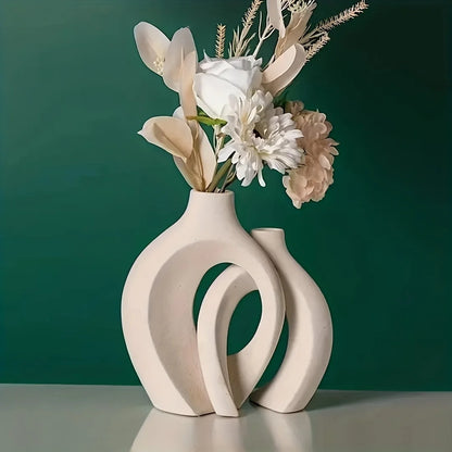 Nordic Duo: Modern Hollow Ceramic Vases for Chic Home Styling