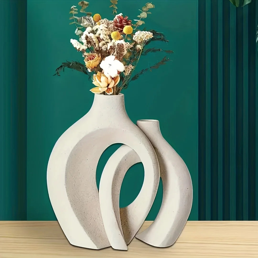 Nordic Duo: Modern Hollow Ceramic Vases for Chic Home Styling