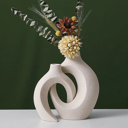 Nordic Duo: Modern Hollow Ceramic Vases for Chic Home Styling