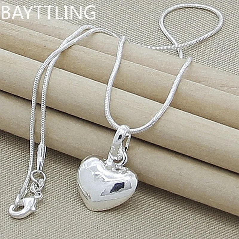 Timeless Love: Solid Heart Pendant Necklace in Sterling Silver