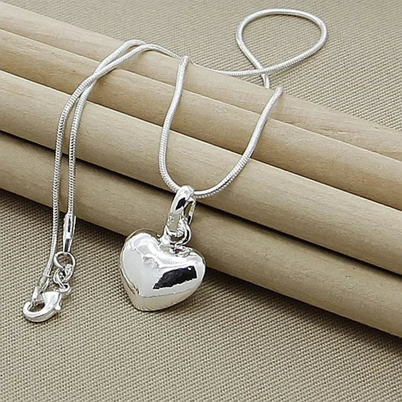 Timeless Love: Solid Heart Pendant Necklace in Sterling Silver