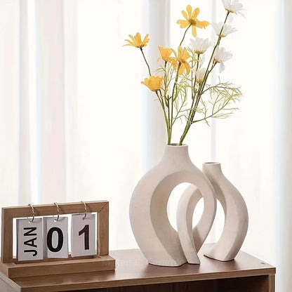 Nordic Duo: Modern Hollow Ceramic Vases for Chic Home Styling