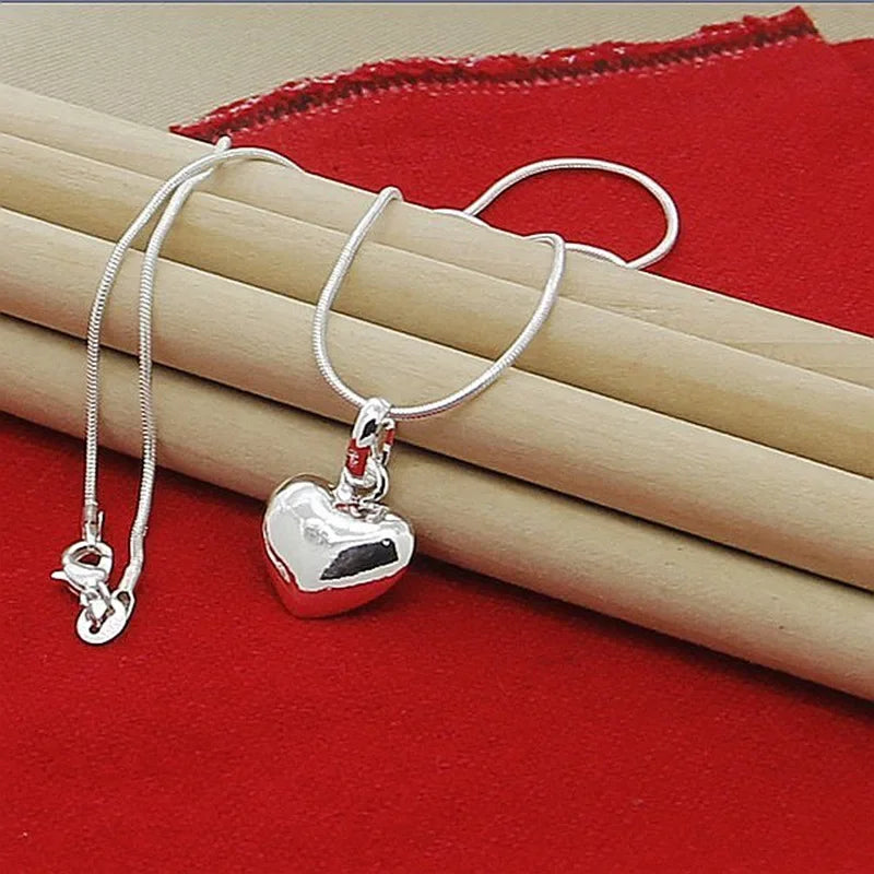 Timeless Love: Solid Heart Pendant Necklace in Sterling Silver