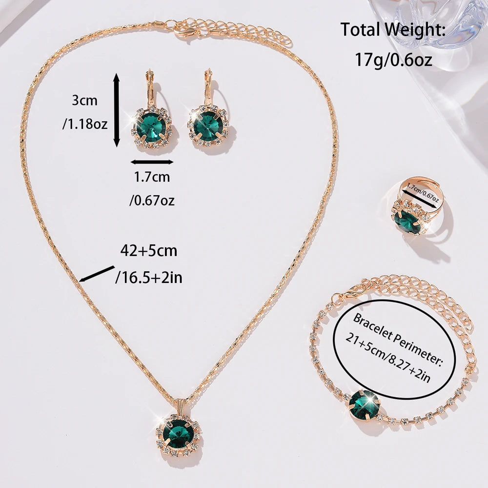 Emerald Elegance: 6-Piece Women's Luxury Watch & Jewelry Set