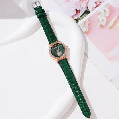 Emerald Elegance: 6-Piece Women's Luxury Watch & Jewelry Set